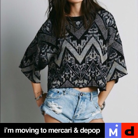 ➕➕ FREE PEOPLE SUPERSTAR Aztec Black Crop Sweater - Picture 2 of 7